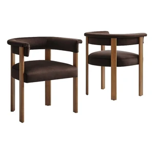 Imogen Stain-Resistant Performance Velvet Barrel Dining Chairs Set of 2 in Chocolate Brown, Modern Kitchen Armchairs with Open-Back - Curved Backrest Dining Chairs with Wood Legs and Armrests Imogen Stain-Resistant Performance Velvet Barrel Dining Chairs Set of 2 in Chocolate Brown, Modern Kitchen Armchairs with Open-Back - Curved Backrest Dining Chairs with Wood Legs and Armrests