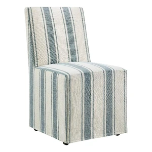Tessera Upholstered Parsons Dining Room Chair with Removable Blue Stripe Striped Slipcover Modern Linen-Like Slipcovered Dining Side Chair with Rolling Casters Tessera Upholstered Parsons Dining Room Chair with Removable Blue Stripe Striped Slipcover Modern Linen-Like Slipcovered Dining Side Chair with Rolling Casters