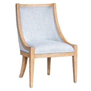 Stewart Farmhouse Dining Chair, Recessed Armchair for Bedrooms, Nailhead Trim, Solid Wood Legs, Upholstered Reading Accent Chairs for Living Room, Kitchen Side Chair, Elmcrest Light Blue Stewart Farmhouse Dining Chair, Recessed Armchair for Bedrooms, Nailhead Trim, Solid Wood Legs, Upholstered Reading Accent Chairs for Living Room, Kitchen Side Chair, Elmcrest Light Blue