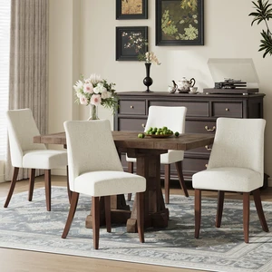 Upholstered Dining Chairs Set of 4, Mid Century Modern Kitchen Chairs with Back, Farmhouse Fabric Side Dining Room Chairs with Wood Legs for Dining Room Restaurant, Beige Upholstered Dining Chairs Set of 4, Mid Century Modern Kitchen Chairs with Back, Farmhouse Fabric Side Dining Room Chairs with Wood Legs for Dining Room Restaurant, Beige