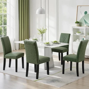 Upholstered Dining Chairs Set of 4, Modern PU Leather and Solid Wood Legs & High Back for Kitchen/Living Room- Green Upholstered Dining Chairs Set of 4, Modern PU Leather and Solid Wood Legs & High Back for Kitchen/Living Room- Green