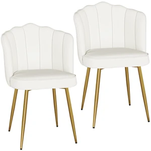 Velvet Dining Chairs Set of 2, Modern Upholstered Kitchen Chairs with Thick Cushions, Curved Padded Backrest and Metal Legs, for Kitchen, Dining Room, Living Room, White Velvet Dining Chairs Set of 2, Modern Upholstered Kitchen Chairs with Thick Cushions, Curved Padded Backrest and Metal Legs, for Kitchen, Dining Room, Living Room, White