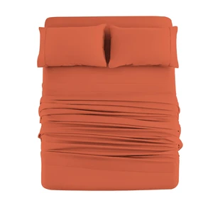 Bed Sheet Set 4 Pieces Double Brushed Microfiber 1800 - Breathable Cooling Luxury Soft Bedding - King Persimmon Bed Sheet Set 4 Pieces Double Brushed Microfiber 1800 - Breathable Cooling Luxury Soft Bedding - King Persimmon