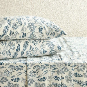 Botanical Bed Sheets, 4-Piece Sheet Set, Floral Shabby Chic Leaves Pattern Printed Coquette Vintage Aesthetic Bedding, Deep Pocket, Ivory Blue, Queen Size Botanical Bed Sheets, 4-Piece Sheet Set, Floral Shabby Chic Leaves Pattern Printed Coquette Vintage Aesthetic Bedding, Deep Pocket, Ivory Blue, Queen Size