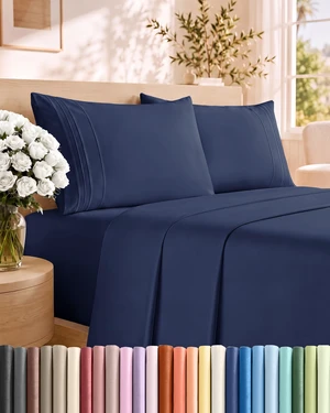 4 Piece Sheet Set - Breathable & Cooling Sheets - Navy Blue
Hotel Luxury Bed Sheets for Women & Men, Deep Pockets, Easy-Fit, Extra Soft and Wrinkle Free Sheets, Oeko-Tex Bed Sheet Set 4 Piece Sheet Set - Breathable & Cooling Sheets - Navy Blue
Hotel Luxury Bed Sheets for Women & Men, Deep Pockets, Easy-Fit, Extra Soft and Wrinkle Free Sheets, Oeko-Tex Bed Sheet Set