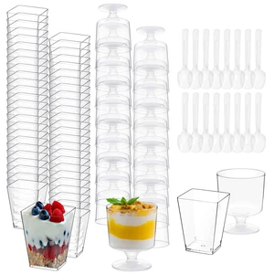 300 Pack Clear Plastic Dessert Cups(5 oz),Disposable Parfait Cups For Pudding, Fruit and Ice Cream,Mini Shooter Cups With Spoons For Party,appetizer cups 300 Pack Clear Plastic Dessert Cups(5 oz),Disposable Parfait Cups For Pudding, Fruit and Ice Cream,Mini Shooter Cups With Spoons For Party,appetizer cups