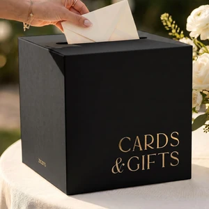 Elegant Wedding Card Box - Black Gift Card Holder w/Gold Foil
Matches Your Party Reception Decorations - Sturdy and Easy to Assemble for Bridal Showers, Anniversaries and Graduations Elegant Wedding Card Box - Black Gift Card Holder w/Gold Foil
Matches Your Party Reception Decorations - Sturdy and Easy to Assemble for Bridal Showers, Anniversaries and Graduations