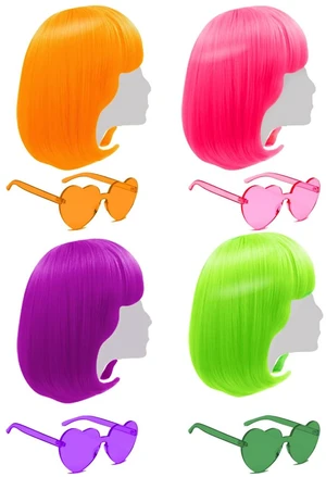 4 Pieces Colorful Wigs,Cosplay Wigs 12 Straight with Flat Bangs,Neon Colored Wig for Women Girl Party Favors Bachelorette Party Night Club Come with Extra Wig Cap (Sunglasses) 4 Pieces Colorful Wigs,Cosplay Wigs 12 Straight with Flat Bangs,Neon Colored Wig for Women Girl Party Favors Bachelorette Party Night Club Come with Extra Wig Cap (Sunglasses)