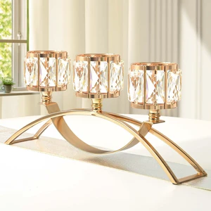 3 Arms Crystal Candle Holders, Arch Candlestick Table Candelabras Centerpieces for Wedding, Dinning Room, Cabinet Ornaments, Home Decoration, Gift (3-arm Arched, Gold) 3 Arms Crystal Candle Holders, Arch Candlestick Table Candelabras Centerpieces for Wedding, Dinning Room, Cabinet Ornaments, Home Decoration, Gift (3-arm Arched, Gold)