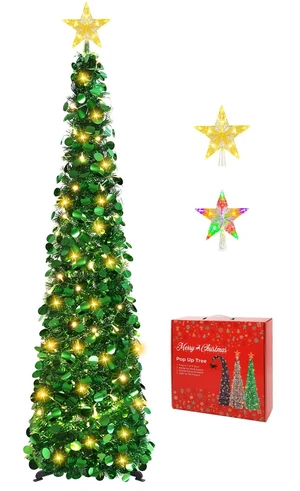 5FT Pop Up Christmas Tree with Lighted Top Star for Christmas Decorations
Collapsible Tinsel Pencil Tree with 2-Color Lighted Tree Topper Easy Assembly for Apartment Porch Corner Party XMAS Decor 5FT Pop Up Christmas Tree with Lighted Top Star for Christmas Decorations
Collapsible Tinsel Pencil Tree with 2-Color Lighted Tree Topper Easy Assembly for Apartment Porch Corner Party XMAS Decor