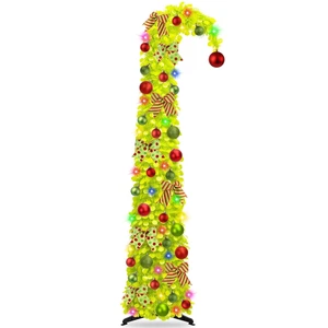 6Ft Whimsical Pop Up Christmas Tree with Lights & Hanging Ornaments, Collapsible Tinsel Tree for Apartment Porch Office Indoor Home Party Holiday Decor 6Ft Whimsical Pop Up Christmas Tree with Lights & Hanging Ornaments, Collapsible Tinsel Tree for Apartment Porch Office Indoor Home Party Holiday Decor