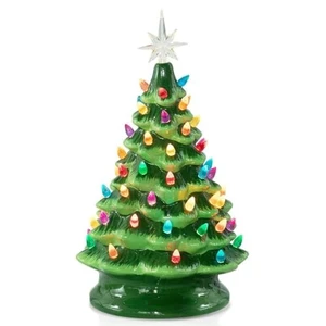 13 Inch Ceramic Christmas Tree, Pre-lit Tabletop Christmas Tree with Multicolored LED Lights, Battery Operated Vintage Lighted Ceramic Tree for Home Office Table Holiday Decorations, Green 13 Inch Ceramic Christmas Tree, Pre-lit Tabletop Christmas Tree with Multicolored LED Lights, Battery Operated Vintage Lighted Ceramic Tree for Home Office Table Holiday Decorations, Green
