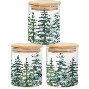 3Pcs Christmas Forest Glass Storage Jars with Airtight Lid Watercolor Xmas Tree Decorative Canisters Sets for Winter Home Kitchen Countertop 3Pcs Christmas Forest Glass Storage Jars with Airtight Lid Watercolor Xmas Tree Decorative Canisters Sets for Winter Home Kitchen Countertop