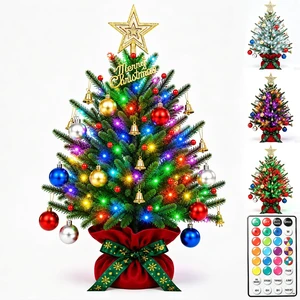 RGB Lighted Mini Christmas Tree, Color Changing Tabletop LED Xmas Tree with Remote, 28 Colors 80 LED Pre-lit Artificial Small Tree with Hanging Ball Ornaments Home Party Christmas Decoration RGB Lighted Mini Christmas Tree, Color Changing Tabletop LED Xmas Tree with Remote, 28 Colors 80 LED Pre-lit Artificial Small Tree with Hanging Ball Ornaments Home Party Christmas Decoration
