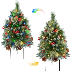 Tree Urn Filler with Timer, Pre-lit Warm White & Multi-Color Changing LED Lights, Artificial Xmas Tree for Porch, Pathway, Yard, Outdoor Holiday Decoration (2, Tree with Snow) Tree Urn Filler with Timer, Pre-lit Warm White & Multi-Color Changing LED Lights, Artificial Xmas Tree for Porch, Pathway, Yard, Outdoor Holiday Decoration (2, Tree with Snow)