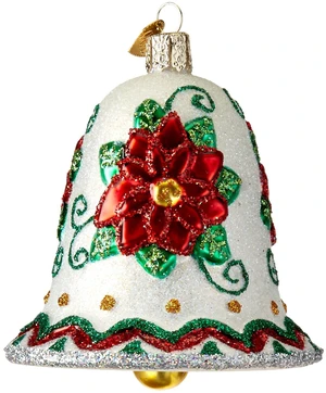 World Christmas Poinsettia Bell Glass Blown Ornament for Christmas Tree, Handcrafted Holiday Decoration, Bell World Christmas Poinsettia Bell Glass Blown Ornament for Christmas Tree, Handcrafted Holiday Decoration, Bell