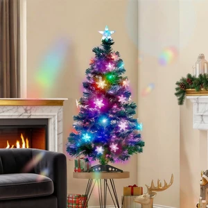 3 ft Pre-Lit Green Artificial Christmas Tree, Lighted Optical Fiber Table Mini Xmas Trees with Color Changing Lights, Snowflakes & Top Star, Fake Multicolored Tree for Festive Party Holiday 3 ft Pre-Lit Green Artificial Christmas Tree, Lighted Optical Fiber Table Mini Xmas Trees with Color Changing Lights, Snowflakes & Top Star, Fake Multicolored Tree for Festive Party Holiday