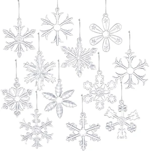 Glass Clear Glass Snowflake Ornament Winter Christmas Tree Hanging Decorations (12 Pieces). Glass Clear Glass Snowflake Ornament Winter Christmas Tree Hanging Decorations (12 Pieces).