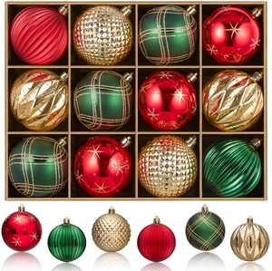 Christmas Tree Ornaments Set of 12, 3.15inch/80MM Shatterproof Plastic Xmas Tree Ball Ornaments Bulk Decorative Hanging Baubles for Xmas Tree Decor Holiday Party Decorations, Red & Green & Gold Christmas Tree Ornaments Set of 12, 3.15inch/80MM Shatterproof Plastic Xmas Tree Ball Ornaments Bulk Decorative Hanging Baubles for Xmas Tree Decor Holiday Party Decorations, Red & Green & Gold