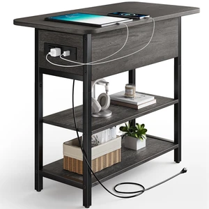 End Table with Charging Station, Flip Top Side Table with USB Ports and Outlets, Sofa Couch Table Bedside Table for Living Room Bedroom, Narrow Nightstand with Storage Shelves for Small Space End Table with Charging Station, Flip Top Side Table with USB Ports and Outlets, Sofa Couch Table Bedside Table for Living Room Bedroom, Narrow Nightstand with Storage Shelves for Small Space