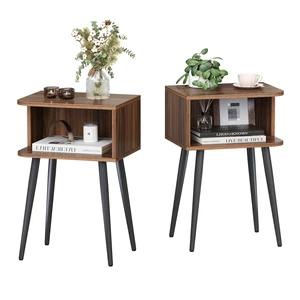 Set of 2, Small Bed Side Table for Small Spaces, Mid Century Modern Nightstand End Table with Open Storage, Side Table for Bedroom Living Room, Walnut Brown MLBZ20R-2 Set of 2, Small Bed Side Table for Small Spaces, Mid Century Modern Nightstand End Table with Open Storage, Side Table for Bedroom Living Room, Walnut Brown MLBZ20R-2