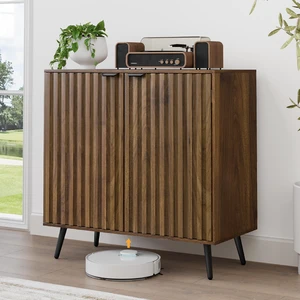 Fluted Sideboard Cabinet, Freestanding Walnut Buffet Cabinet with Adjustable Shelf, Wood Storage Cabinet for Living Room, Entryway, Hallway Fluted Sideboard Cabinet, Freestanding Walnut Buffet Cabinet with Adjustable Shelf, Wood Storage Cabinet for Living Room, Entryway, Hallway