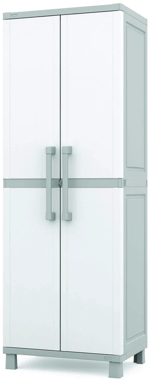 Storage Cabinet with Doors and Shelves for Laundry Room, Garage, Bathroom Accessories, Closet and Home Organization, White & Grey Storage Cabinet with Doors and Shelves for Laundry Room, Garage, Bathroom Accessories, Closet and Home Organization, White & Grey