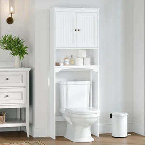 h Over The Toilet Storage Cabinet with Doors, Bathroom Organizer
White, Adjustable Shelf, Anti-Tip Fitting, FSC-Certified MDF, Beadboard Design, 33.3" Toilet Clearance, Adjustable Crossbar h Over The Toilet Storage Cabinet with Doors, Bathroom Organizer
White, Adjustable Shelf, Anti-Tip Fitting, FSC-Certified MDF, Beadboard Design, 33.3" Toilet Clearance, Adjustable Crossbar