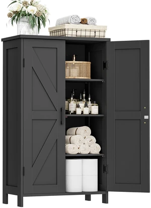 43.3" H Farmhouse Bathroom Storage Cabinet with Adjustable Shelves
Freestanding Storage Cabinet with Barn Doors for Bathroom, Kitchen, Living Room, Dining Room & Entryway, Black 43.3" H Farmhouse Bathroom Storage Cabinet with Adjustable Shelves
Freestanding Storage Cabinet with Barn Doors for Bathroom, Kitchen, Living Room, Dining Room & Entryway, Black