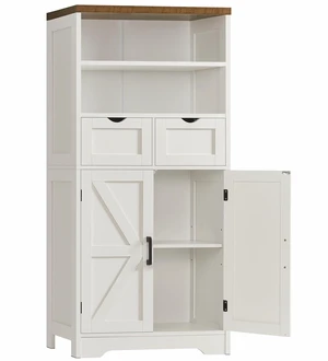 Storage Cabinet with Doors & 2 Drawers, Kitchen Cabinet with Adjustable Shelf, Pantry Cabinets, Bathroom Cabinets, for Living Room, Entryway, Home Office, White Storage Cabinet with Doors & 2 Drawers, Kitchen Cabinet with Adjustable Shelf, Pantry Cabinets, Bathroom Cabinets, for Living Room, Entryway, Home Office, White