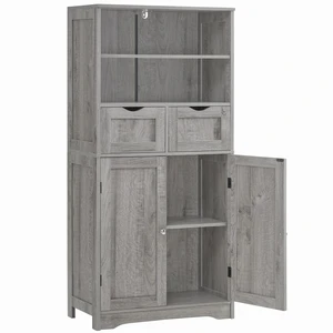 Storage Cabinet with 2 Drawers & Adjustable Shelf, Tall Bathroom Cabinet with Doors, Cupboard, Kitchen Cabinets for Living Room, Dining Room, Entryway, Grey Storage Cabinet with 2 Drawers & Adjustable Shelf, Tall Bathroom Cabinet with Doors, Cupboard, Kitchen Cabinets for Living Room, Dining Room, Entryway, Grey
