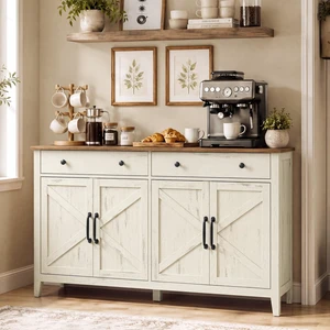 Farmhouse Buffet Cabinet, Coffee Bar with 2 Drawers
White Sideboard, 55.1 x 15.7 x 31.5 in, Adjustable Shelves, Rustic White and Honey Brown, LIRY Collection, UBBK381W01V1 Farmhouse Buffet Cabinet, Coffee Bar with 2 Drawers
White Sideboard, 55.1 x 15.7 x 31.5 in, Adjustable Shelves, Rustic White and Honey Brown, LIRY Collection, UBBK381W01V1