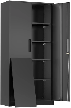 Metal Cabinet, 72" Black Locking Metal Storage Cabinet with 2 Doors and 4 Adjustable Shelves, Lockable Garage Storage Cabinets for Home Office, Garage, Kitchen, Living Room Metal Cabinet, 72" Black Locking Metal Storage Cabinet with 2 Doors and 4 Adjustable Shelves, Lockable Garage Storage Cabinets for Home Office, Garage, Kitchen, Living Room