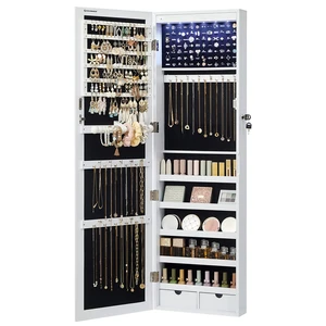 6 LEDs Mirror Jewelry Cabinet, 47.2-Inch Tall Lockable Wall or Door Mounted Jewelry Armoire Organizer with Mirror, 2 Drawers, 3.9 x 14.6 x 47.2 Inches, White UJJC93W 6 LEDs Mirror Jewelry Cabinet, 47.2-Inch Tall Lockable Wall or Door Mounted Jewelry Armoire Organizer with Mirror, 2 Drawers, 3.9 x 14.6 x 47.2 Inches, White UJJC93W
