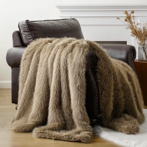 Tan Faux Fur Throw Blanket, Soft Khaki Throw Blankets, 50"x60" Tan Faux Fur Throw Blanket, Soft Khaki Throw Blankets, 50"x60"