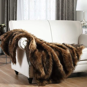 Luxury Plush Faux Fur Throw Blanket, Long Pile Brown with Black Tipped Blanket, Super Warm, Fuzzy, Elegant, Fluffy Decoration Blanket Scarf for Sofa, Armchair, Couch and Bed, 50''x 60'' Luxury Plush Faux Fur Throw Blanket, Long Pile Brown with Black Tipped Blanket, Super Warm, Fuzzy, Elegant, Fluffy Decoration Blanket Scarf for Sofa, Armchair, Couch and Bed, 50''x 60''
