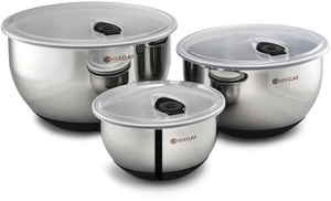 3 Piece Stainless Steel Mixing Bowl Set with Vacuum Seal Lids
Non-Slip Base, 1.3 ,3 and 5 Quarts 3 Piece Stainless Steel Mixing Bowl Set with Vacuum Seal Lids
Non-Slip Base, 1.3 ,3 and 5 Quarts