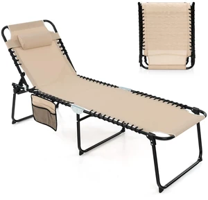 Chaise Lounge Chair Outdoor, Folding 5-Postion Beach Lounge Chair with Detachable Pillow, Side Pocket, Sunbathing Lounger, Adjustable Tanning Chair for Patio Lawn Pool Yard Chaise Lounge Chair Outdoor, Folding 5-Postion Beach Lounge Chair with Detachable Pillow, Side Pocket, Sunbathing Lounger, Adjustable Tanning Chair for Patio Lawn Pool Yard