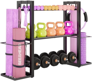 Adjustable Dumbbell Rack for Home Gym, Heavy-Duty Metal Stand | Adjustable 3-Tier Weight Rack Stores Dumbbells, Kettlebells and Yoga Mat, While Keeping Workout Accessories Neatly Organized Adjustable Dumbbell Rack for Home Gym, Heavy-Duty Metal Stand | Adjustable 3-Tier Weight Rack Stores Dumbbells, Kettlebells and Yoga Mat, While Keeping Workout Accessories Neatly Organized