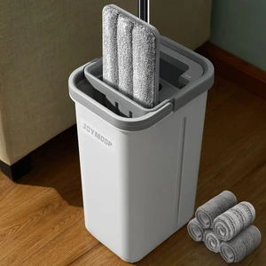 Flat Mop System, Microfiber Mop and Bucket Set, White, Hands-Free Wet and Dry Floor Cleaning for Household and Commercial Use, Includes 5 Washable Pads