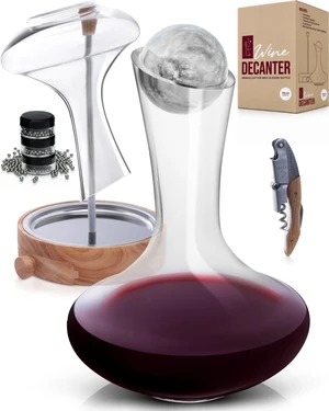 Crystal Wine Decanter Set with Drying Stand, Corkscrew, Marble Stopper, Cleaning Beads - 750ml Hand Blown Glass Wine Carafe Decanter with Stopper - Luxury Gift Set for Decanting Red Wines Crystal Wine Decanter Set with Drying Stand, Corkscrew, Marble Stopper, Cleaning Beads - 750ml Hand Blown Glass Wine Carafe Decanter with Stopper - Luxury Gift Set for Decanting Red Wines