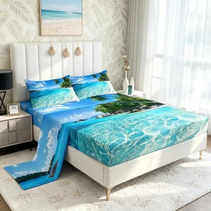 Ocean Sheet Sets, Summer Beach Bedding Sets, Hawaiian Vacation Style Top Sheet Palm Trees Tropical Nature Sea Theme 4 Pces Super Soft Bed Sheet Set, 1 Top Sheet+1 Fitted Sheet+2 Pillowcases, Queen Ocean Sheet Sets, Summer Beach Bedding Sets, Hawaiian Vacation Style Top Sheet Palm Trees Tropical Nature Sea Theme 4 Pces Super Soft Bed Sheet Set, 1 Top Sheet+1 Fitted Sheet+2 Pillowcases, Queen
