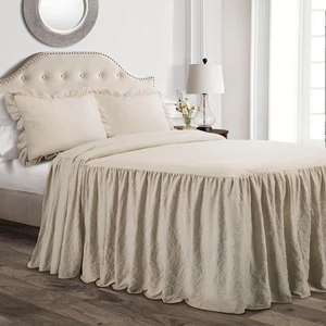 Ruffle Skirt Bedspread Set - 3-Piece Luxurious Farmhouse Bedding - Elegant Ruffle Detail - Timeless Style - Soft Lightweight Sheets - Full, Neutral Ruffle Skirt Bedspread Set - 3-Piece Luxurious Farmhouse Bedding - Elegant Ruffle Detail - Timeless Style - Soft Lightweight Sheets - Full, Neutral