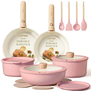 19pcs Pots and Pans Set Non Stick, Detachable Handle Cookware, Pink 19pcs Pots and Pans Set Non Stick, Detachable Handle Cookware, Pink