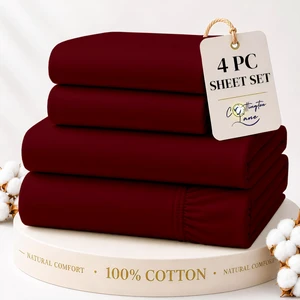 Queen Sheet Set, 4 Piece 100% Cotton, 16" Deep, Burgundy Queen Sheet Set, 4 Piece 100% Cotton, 16" Deep, Burgundy