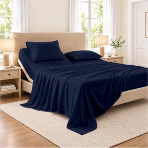34" Queen Split Top Flex Head Sheet 100% Egyptian Cotton Sheet Set - 600 Thread Count Flex Top Sheet Adjustable Bed - 4 Piece Sheet Set 15" Deep Pocket Sleep Number Bed - Navy Blue Solid 34" Queen Split Top Flex Head Sheet 100% Egyptian Cotton Sheet Set - 600 Thread Count Flex Top Sheet Adjustable Bed - 4 Piece Sheet Set 15" Deep Pocket Sleep Number Bed - Navy Blue Solid