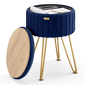Round Ottoman with Storage, Pleated Velvet Storage Ottoman, Foot Stool Ottomans, Makeup Vanity Stool, Small Ottomans Foot Rest, Modern Vanity Stools for Living Room and Bedroom, Blue Round Ottoman with Storage, Pleated Velvet Storage Ottoman, Foot Stool Ottomans, Makeup Vanity Stool, Small Ottomans Foot Rest, Modern Vanity Stools for Living Room and Bedroom, Blue