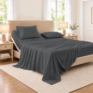 Queen 34" Split Top Flex Head Sheet 100% Egyptian Cotton Sheet Set - 600 Thread Count Flex Top Sheet Adjustable Bed - 4 Piece Sheet Set 15" Deep Pocket Bed - Dark Gray Solid Queen 34" Split Top Flex Head Sheet 100% Egyptian Cotton Sheet Set - 600 Thread Count Flex Top Sheet Adjustable Bed - 4 Piece Sheet Set 15" Deep Pocket Bed - Dark Gray Solid