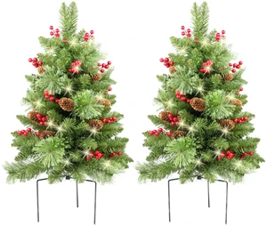 Christmas Tree 30 inch Prelit 2 Set Pathway Porch Christmas Trees Pre-Light LED Battery Operated Outdoor Xmas Decor for Entrance Driveway, Yard, Garden, Red Berries, Pine Cones Christmas Tree 30 inch Prelit 2 Set Pathway Porch Christmas Trees Pre-Light LED Battery Operated Outdoor Xmas Decor for Entrance Driveway, Yard, Garden, Red Berries, Pine Cones