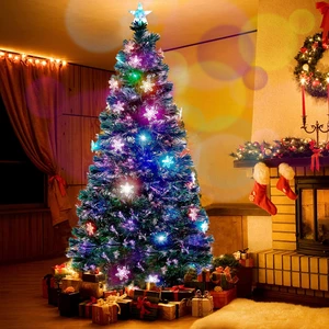 7 ft Pre-Lit Optical Fiber Christmas Artificial Tree, with LED RGB Color Changing Led Lights, Snowflakes and Top Star, Festive Party Holiday Fake Multicolor Xmas Tree with Sturdy Metal Legs 7 ft Pre-Lit Optical Fiber Christmas Artificial Tree, with LED RGB Color Changing Led Lights, Snowflakes and Top Star, Festive Party Holiday Fake Multicolor Xmas Tree with Sturdy Metal Legs